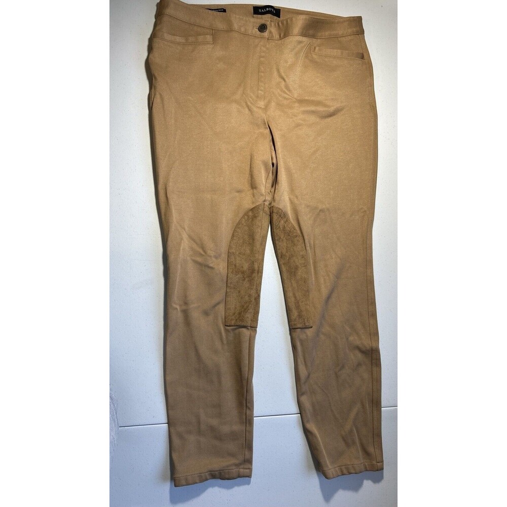 Talbots Women’s Sz 12 Pants Skinny Ankle Equestrian Jegging Tan Faux LeatherTrim